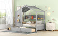 Wooden Twin Size House Bed With 2 Drawers,Kids Bed With Storage Shelf, Gray Twin Gray Solid Wood