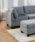 Modular Sectional 6Pc Set Living Room Furniture L Sectional Gray Linen Like Fabric Tufted Nail Heads 2X Corner Wedge 2X Armless Chairs And 2X Ottomans Gray Primary Living Space Tufted Back Contemporary,Modern Modular Fabric 6 Seat