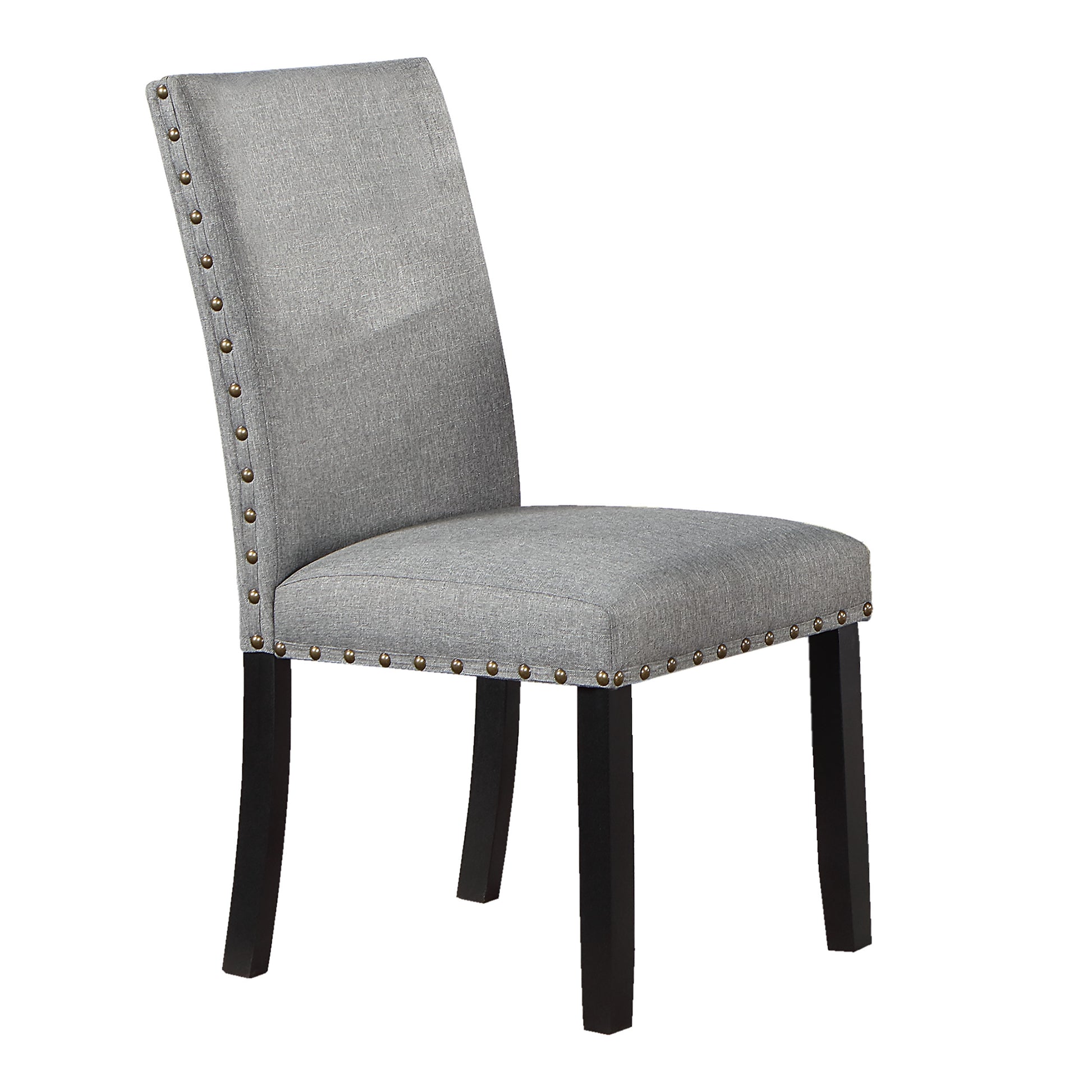 Grey Fabric Modern Set Of 2 Dining Chairs Plush Cushion Side Chairs Nailheads Trim Wooden Chair Kitchen Dining Room Gray Dining Room Foam Contemporary,Modern,Transitional Dining Chairs Rubberwood Solid Wood