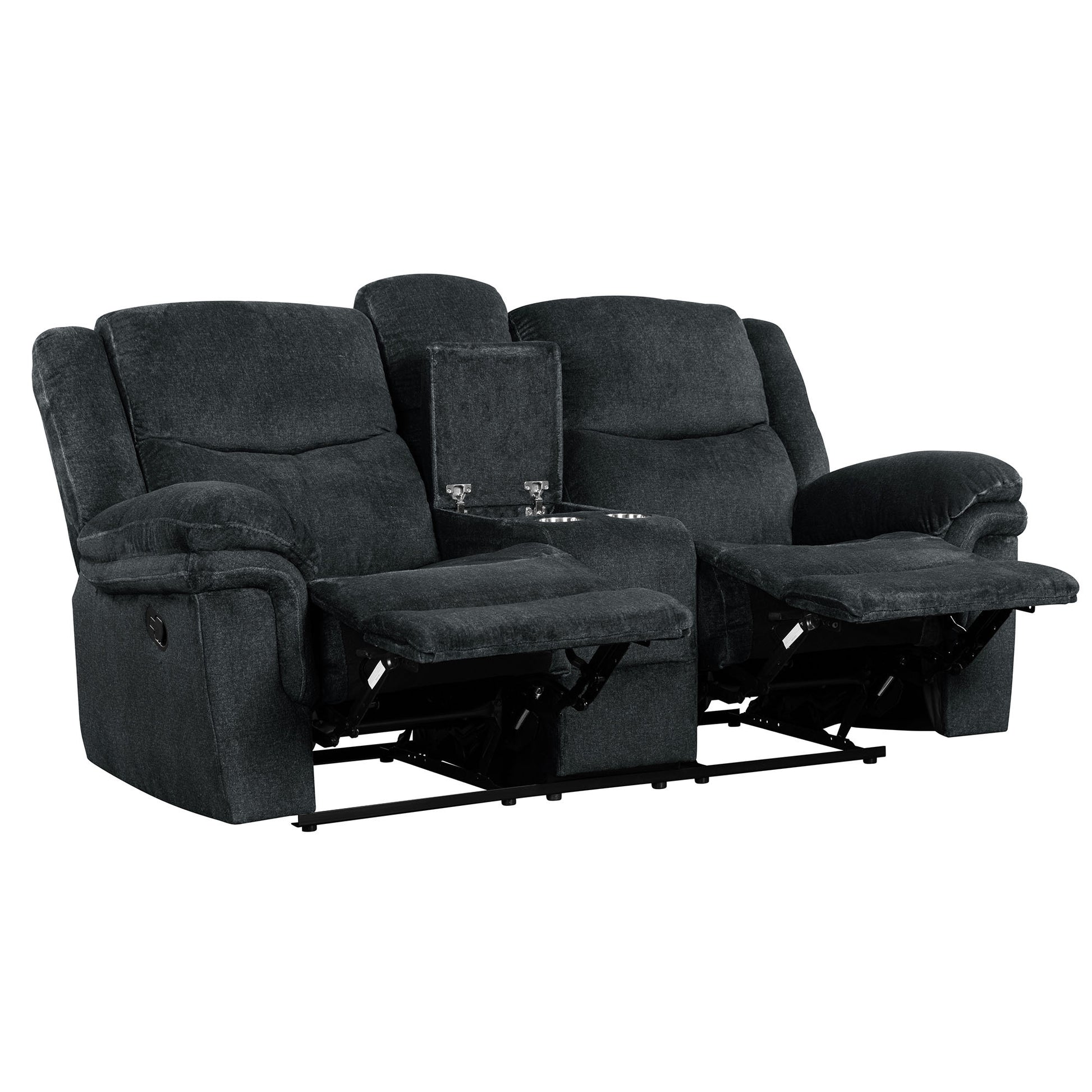 Home Theater Seating Manual Reclining Sofa With Cup Holders,Hide Away Storage, 2 Usb Ports And 2 Power Sockets For Living Room, Bedroom, Dark Blue Dark Blue Foam Velvet