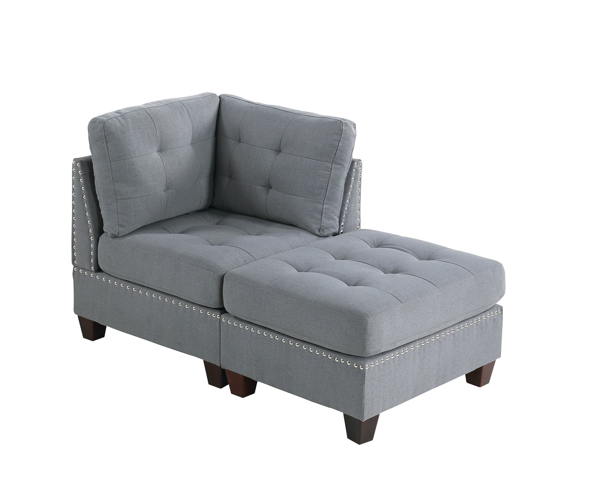 Living Room Furniture Tufted Ottoman Grey Linen Like Fabric 1Pc Ottoman Cushion Nail Heads Wooden Legs Grey Linen Primary Living Space Grey Contemporary,Modern Tufted Fabric