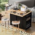 Kitchen Island With Power Outlet,Kitchen Storage Island With Drop Leaf And Rubber Wood,Open Storage And Wine Rack,5 Wheels,With Adjustable Storage For Home, Kitchen, And Dining Room, Black Black Mdf