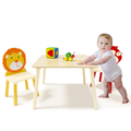 Kids Table And 2 Chairs Set, 3 Pieces Toddler Table And Chair Set, Wooden Activity Play Table Set Lion&Monkey Natural Solid Wood Mdf