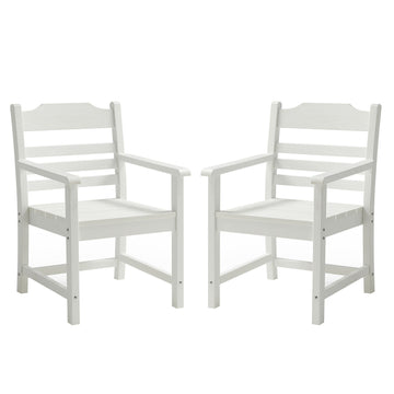 Patio Dining Chair With Armset Set Of 2, Pure White With Imitation Wood Grain Wexture,Hips Material White Hdpe