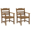 Patio Dining Chair With Armset Set Of 2, Hips Materialwith Imitation Wood Grain Wexture Chair For Deck Pool Backyard, Teak Light Teak Hdpe