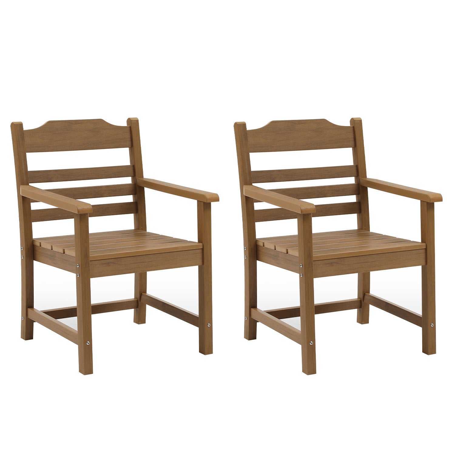 Patio Dining Chair With Armset Set Of 2, Hips Materialwith Imitation Wood Grain Wexture Chair For Deck Pool Backyard, Teak Light Teak Hdpe