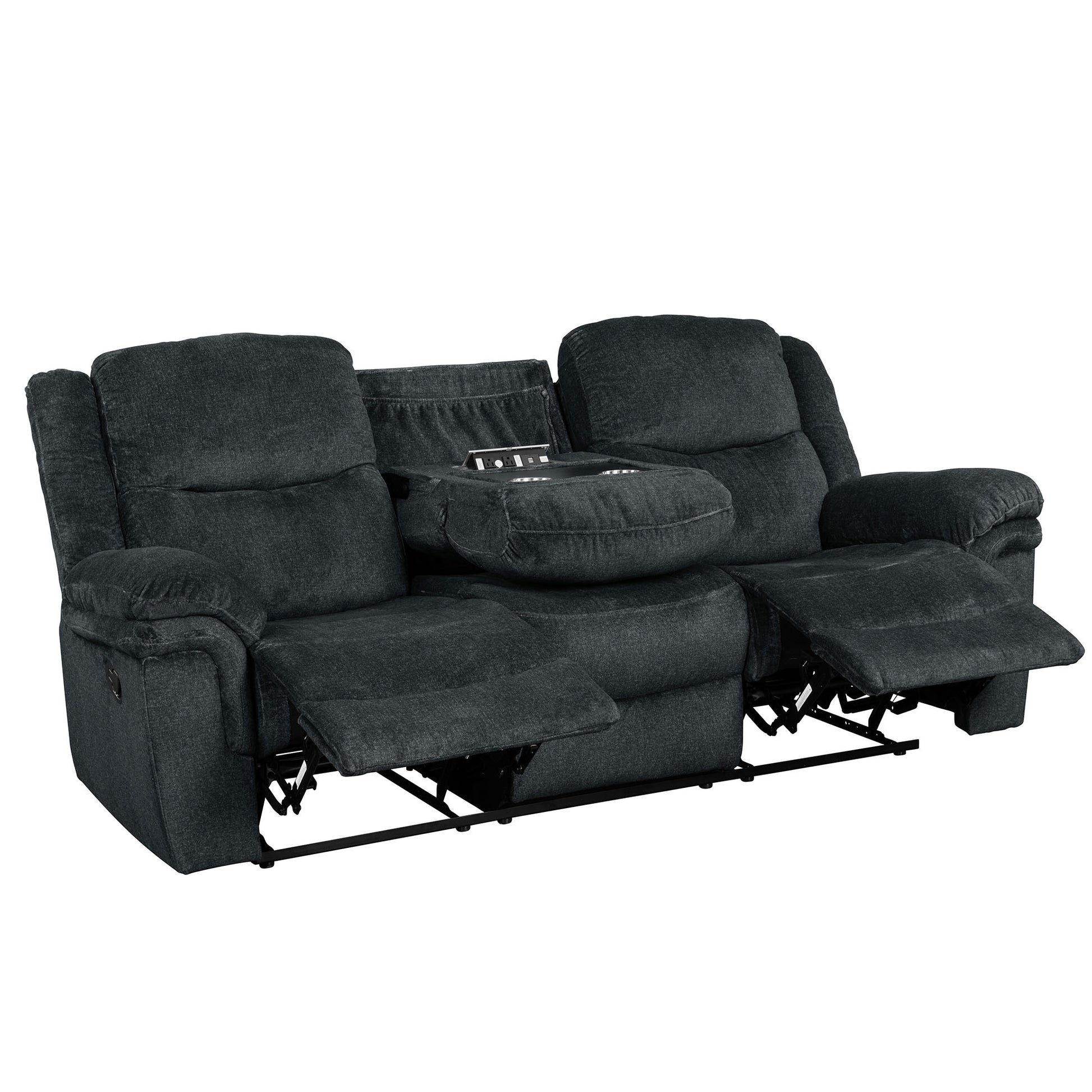 Home Theater Seating Manual Reclining Sofa With Cup Holders,Hide Away Storage, 2 Usb Ports And 2 Power Sockets For Living Room, Bedroom, Dark Blue Dark Blue Foam Velvet