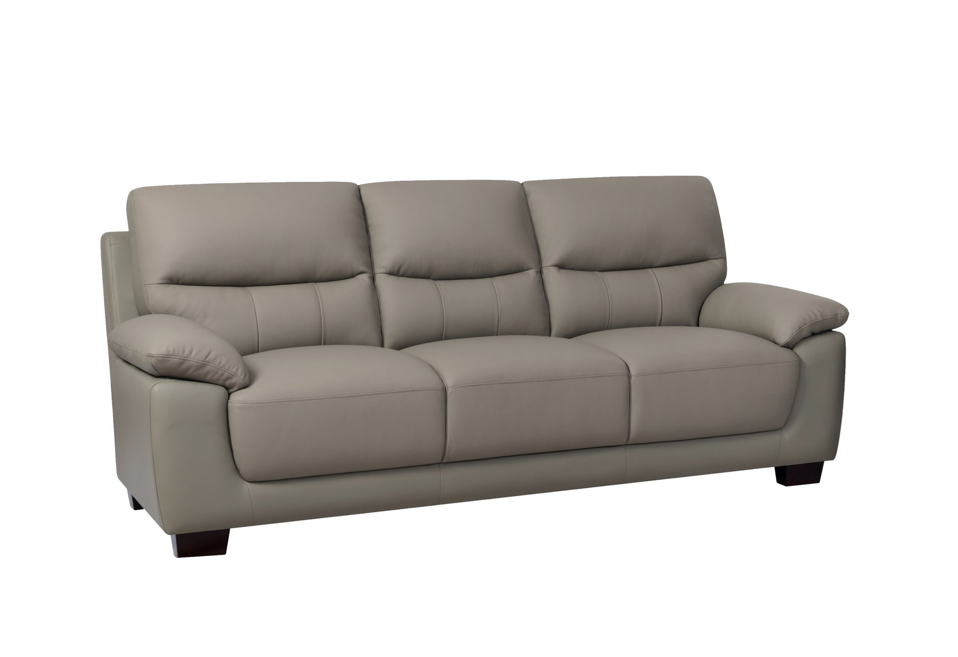 3 Seater Renzo Top Grain Leather Match Sofa In Grey Color Light Brown Wood Primary Living Space Heavy Duty Rubberwood 3 Seat Gray Genuine Leather Firm Cushion Back Mid Century Modern,Transitional Pillow Top Arms Foam Leather
