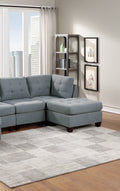 Modular Sectional 6Pc Set Living Room Furniture U Sectional Tufted Nail Heads Couch Gray Linen Like Fabric 2X Corner Wedge 2X Armless Chairs And 2X Ottomans Gray Linen Primary Living Space Tufted Back Contemporary,Modern U Shaped Fabric 6 Seat