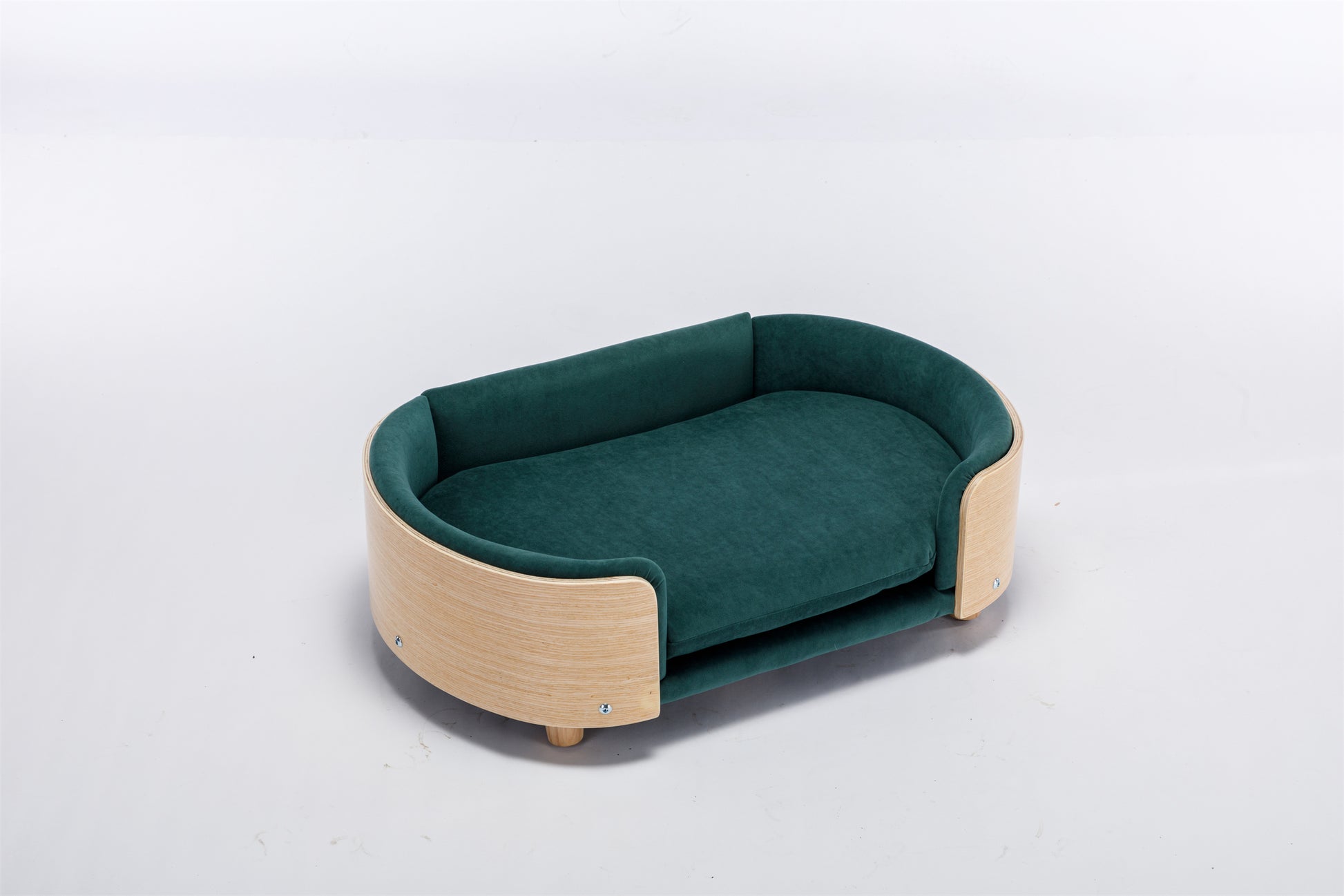 Scandinavian Style Elevated Dog Bed Pet Sofa With Solid Wood Legs And Bent Wood Back, Velvet Cushion,Mid Size,Dark Green Dark Green Removable Cover Scandinavian Dog Large 41 70 Lbs Foam Plywood