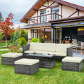 Patio Furniture, Outdoor Furniture, Seasonal Pe Wicker Furniture,5 Set Wicker Furniture With Plywood Coffee Table,With Lift Top Coffee Table,With Lounger Sofa Dark Gray Pe Rattan Iron Waterproof Fabric