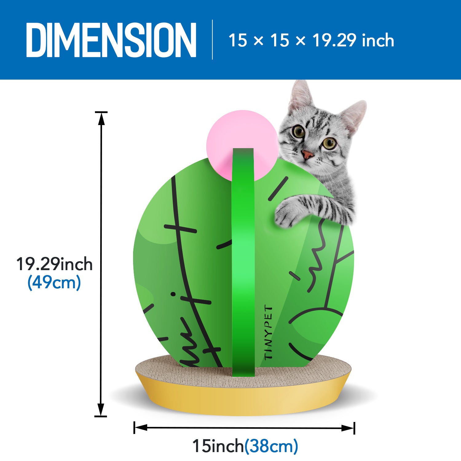 Cat Condo Scratcher Post Cardboard, Cactus Shape Cat Scratching Board, 15X15X19.29 Inch Green Carbon Fiber