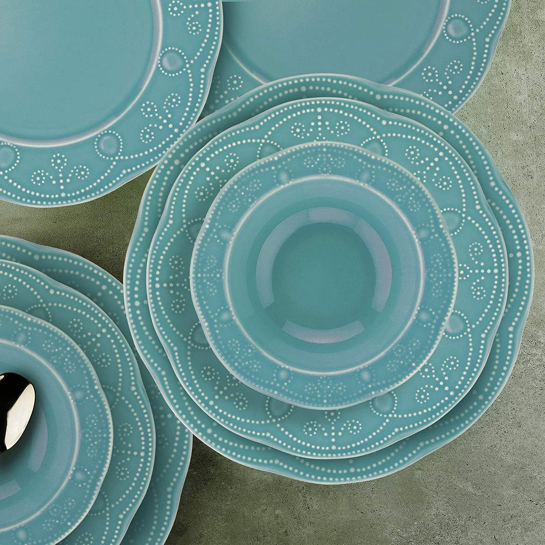 Fulya 12 Pieces Dinnerware Set Turquoise Porcelain