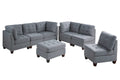 Living Room Furniture Tufted Ottoman Grey Linen Like Fabric 1Pc Ottoman Cushion Nail Heads Wooden Legs Grey Linen Primary Living Space Grey Contemporary,Modern Tufted Fabric