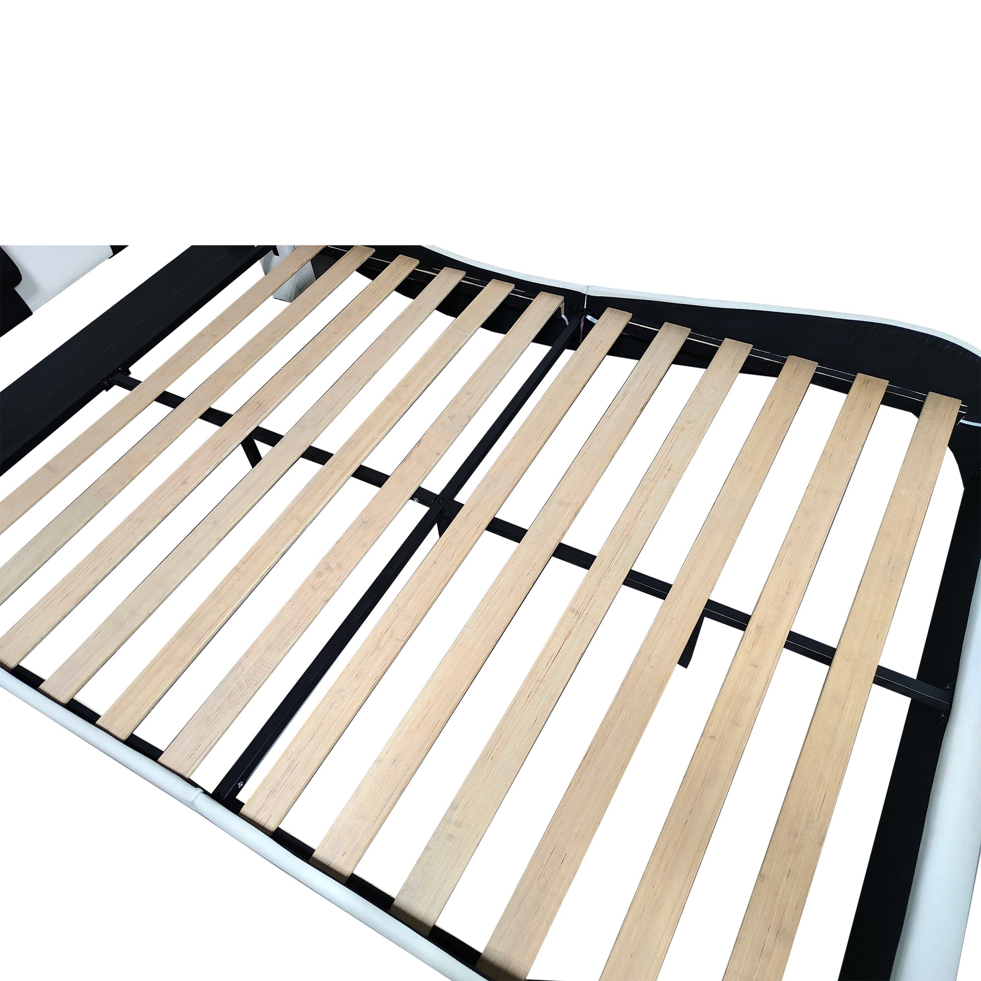 Faux Leather Upholstered Platform Bed Frame With Led Lighting, Bluetooth Connection To Play Music Control, Backrest Vibration Massage, Curve Design, Wood Slat Support, One Carton Package, Queen White Mdf