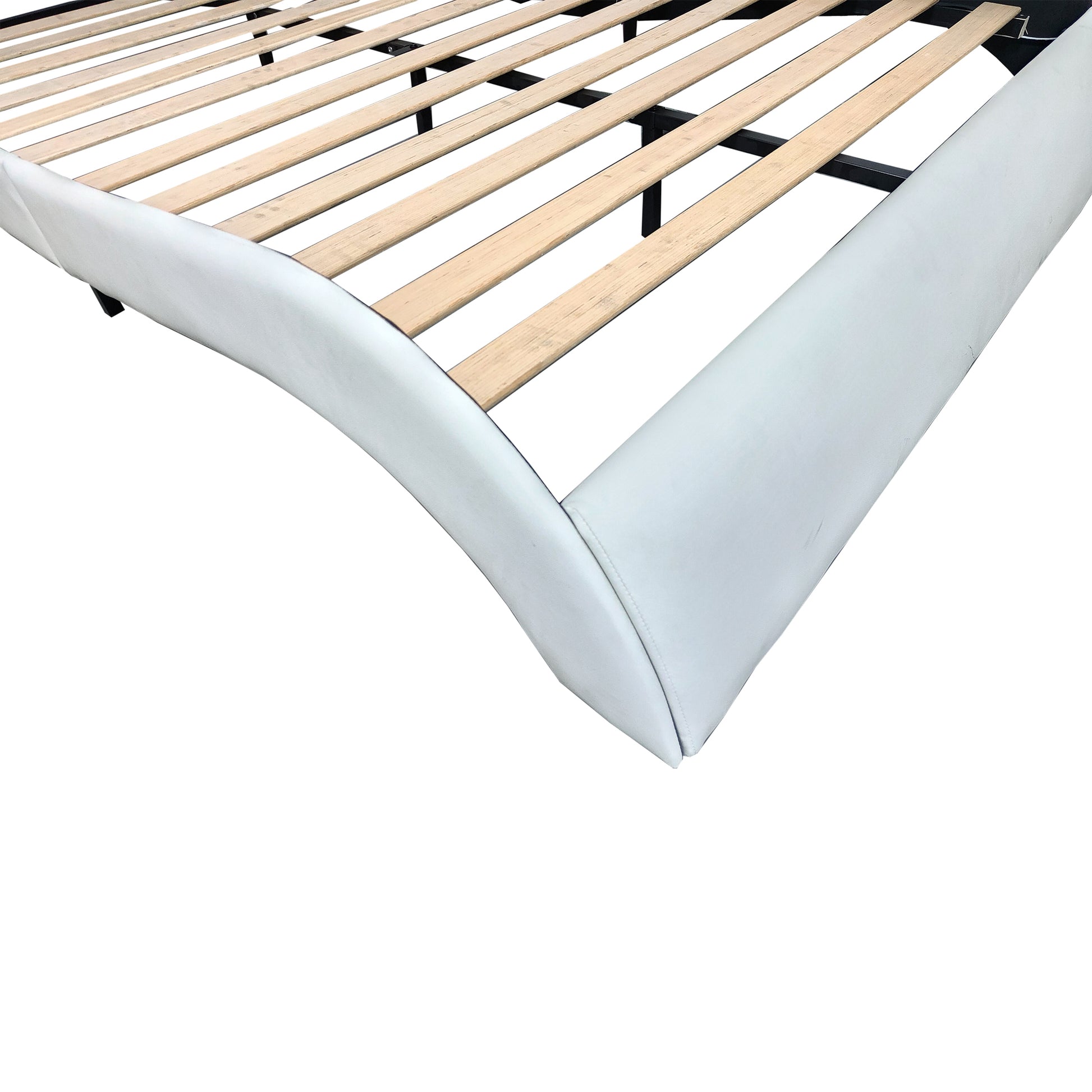 Faux Leather Upholstered Platform Bed Frame With Led Lighting, Bluetooth Connection To Play Music Control, Backrest Vibration Massage, Curve Design, Wood Slat Support, One Carton Package, Queen White Mdf