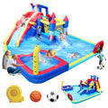10 In1 Inflatable Slide Water Park Bouncing House Garden With Splash Pool & Water& Basketball & Climbing Wall & Dual Pools & Soccer Multicolor Oxford Fabric