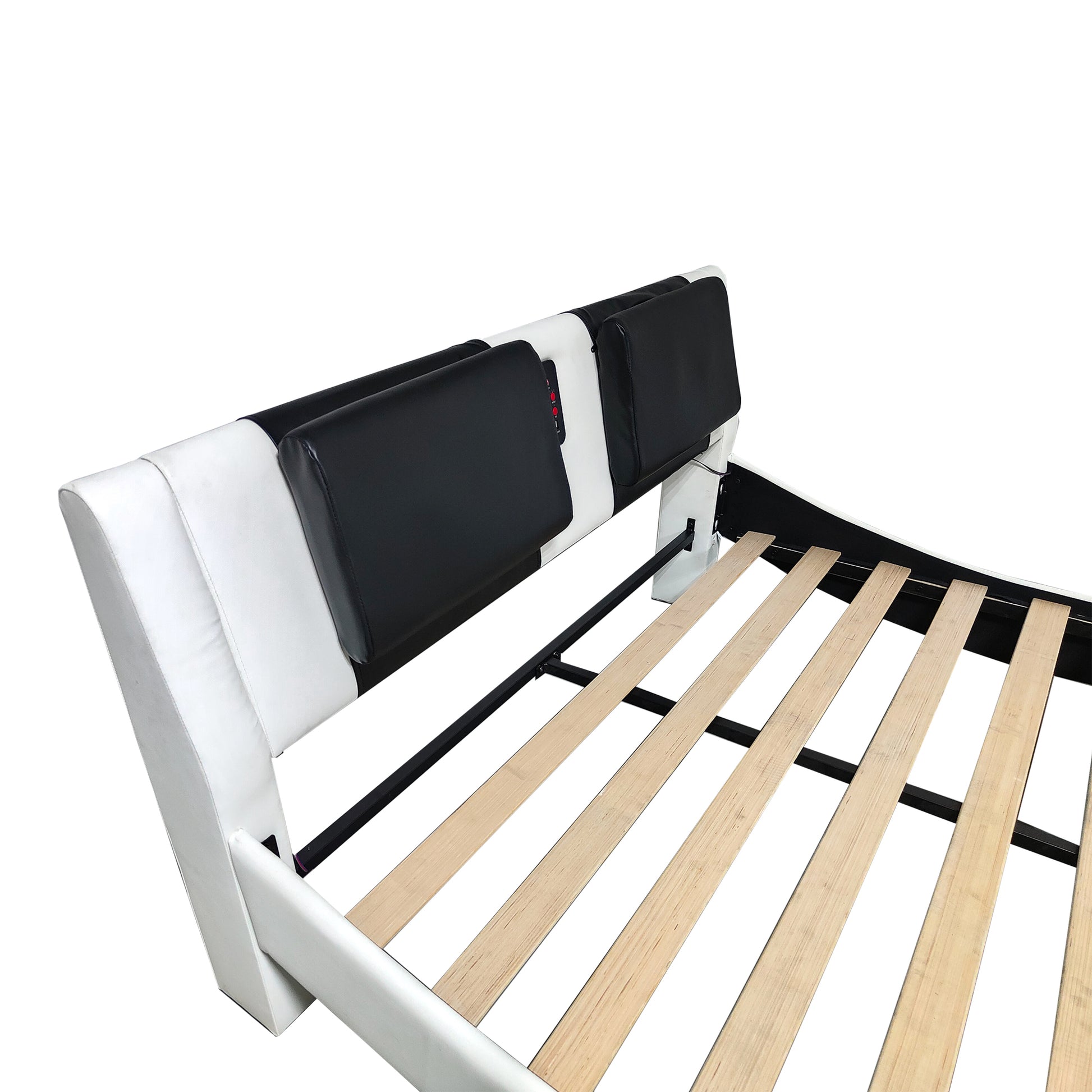 Faux Leather Upholstered Platform Bed Frame With Led Lighting, Bluetooth Connection To Play Music Control, Backrest Vibration Massage, Curve Design, Wood Slat Support, One Carton Package, Queen White Mdf