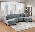 Modular Sectional 6Pc Set Living Room Furniture U Sectional Tufted Nail Heads Couch Gray Linen Like Fabric 2X Corner Wedge 2X Armless Chairs And 2X Ottomans Gray Linen Primary Living Space Tufted Back Contemporary,Modern U Shaped Fabric 6 Seat