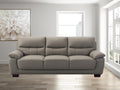 3 Seater Renzo Top Grain Leather Match Sofa In Grey Color Light Brown Wood Primary Living Space Heavy Duty Rubberwood 3 Seat Gray Genuine Leather Firm Cushion Back Mid Century Modern,Transitional Pillow Top Arms Foam Leather