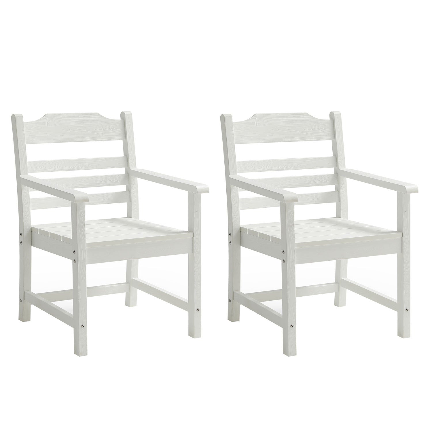 Patio Dining Chair With Armset Set Of 2, Pure White With Imitation Wood Grain Wexture,Hips Material White Hdpe