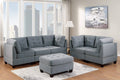 Living Room Furniture Tufted Ottoman Grey Linen Like Fabric 1Pc Ottoman Cushion Nail Heads Wooden Legs Grey Linen Primary Living Space Grey Contemporary,Modern Tufted Fabric