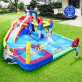 10 In1 Inflatable Slide Water Park Bouncing House Garden With Splash Pool & Water& Basketball & Climbing Wall & Dual Pools & Soccer Multicolor Oxford Fabric