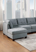 Modular Sectional 6Pc Set Living Room Furniture U Sectional Tufted Nail Heads Couch Gray Linen Like Fabric 2X Corner Wedge 2X Armless Chairs And 2X Ottomans Gray Linen Primary Living Space Tufted Back Contemporary,Modern U Shaped Fabric 6 Seat