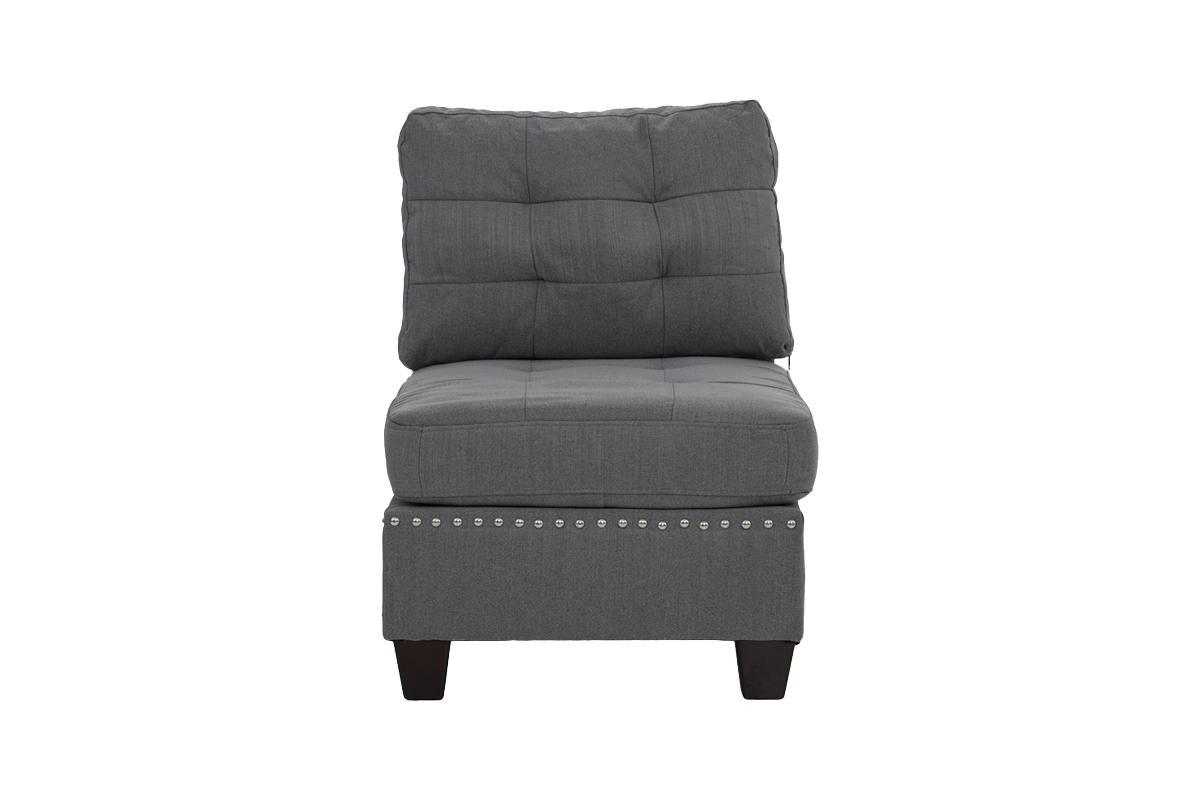 Contemporary Modular Sectional 6Pc Set Living Room Furniture Corner Sectional Gray Linen Like Fabric Tufted Nail Heads 2X Corner Wedge 3X Armless Chair And 1X Ottoman Gray Linen Primary Living Space Tufted Back Contemporary,Modern Modular Fabric 6 Seat