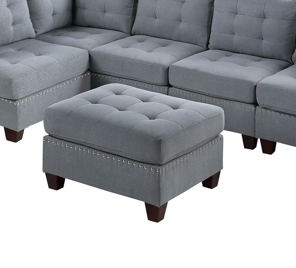 Living Room Furniture Tufted Ottoman Grey Linen Like Fabric 1Pc Ottoman Cushion Nail Heads Wooden Legs Grey Linen Primary Living Space Grey Contemporary,Modern Tufted Fabric