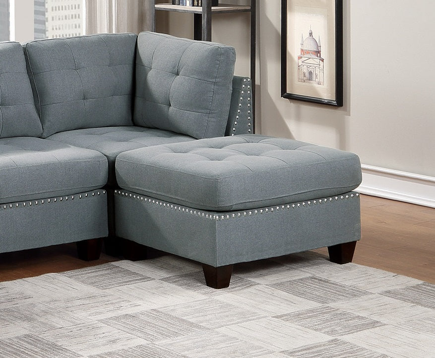 Modular Sectional 6Pc Set Living Room Furniture U Sectional Tufted Nail Heads Couch Gray Linen Like Fabric 2X Corner Wedge 2X Armless Chairs And 2X Ottomans Gray Linen Primary Living Space Tufted Back Contemporary,Modern U Shaped Fabric 6 Seat