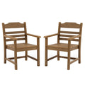 Patio Dining Chair With Armset Set Of 2, Hips Materialwith Imitation Wood Grain Wexture Chair For Deck Pool Backyard, Teak Light Teak Hdpe