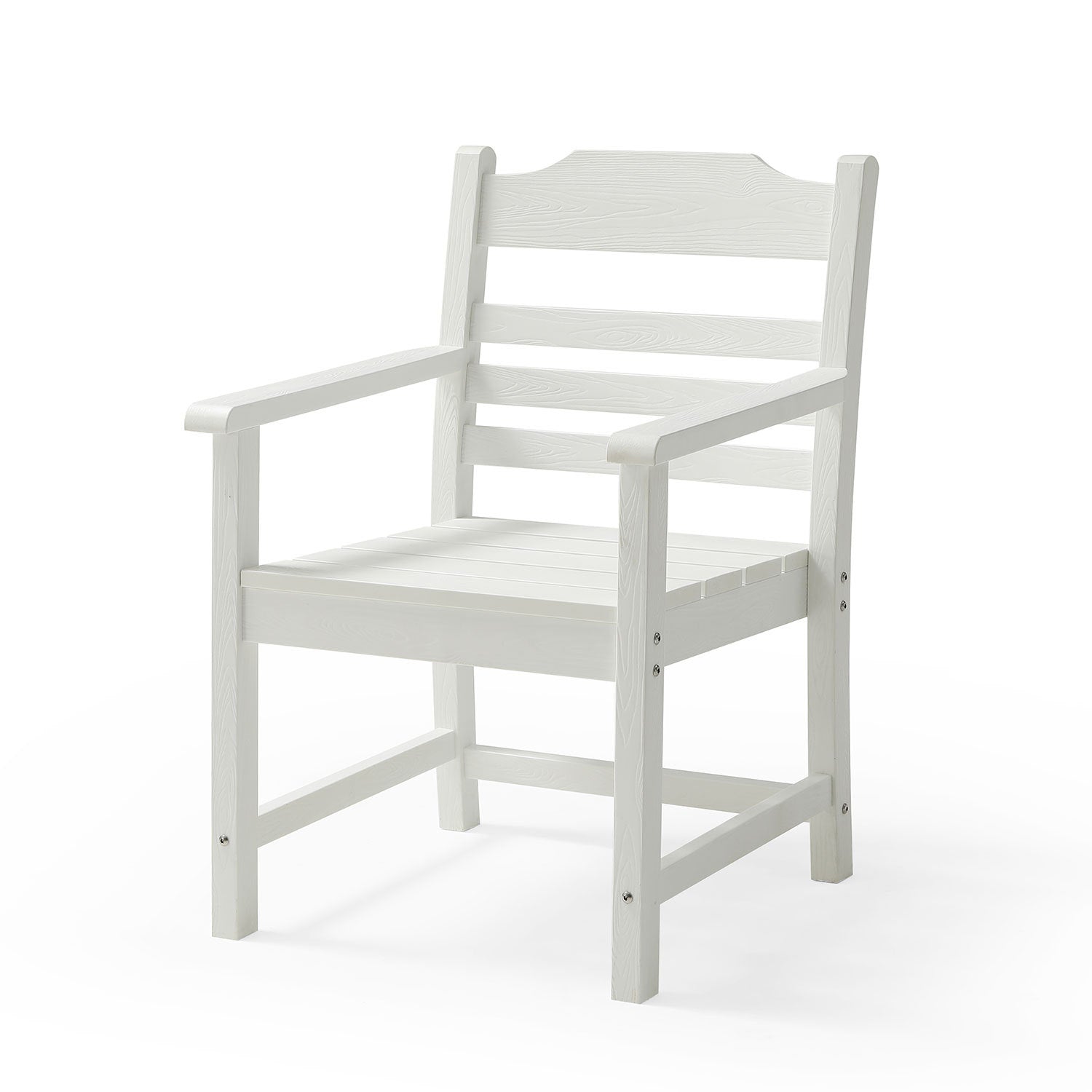 Patio Dining Chair With Armset Set Of 2, Pure White With Imitation Wood Grain Wexture,Hips Material White Hdpe