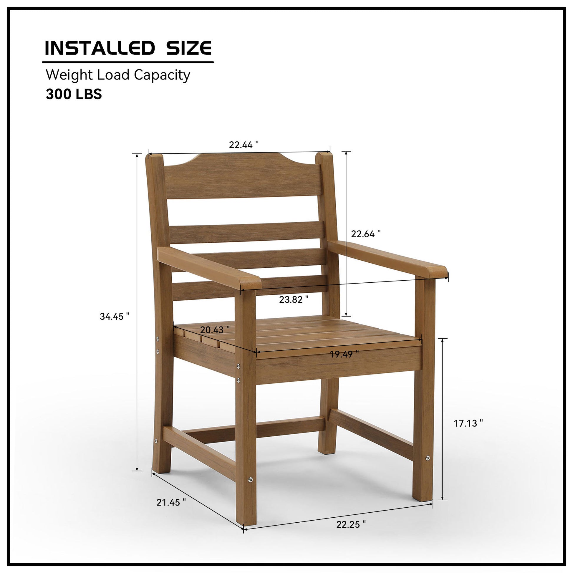 Patio Dining Chair With Armset Set Of 2, Hips Materialwith Imitation Wood Grain Wexture Chair For Deck Pool Backyard, Teak Light Teak Hdpe