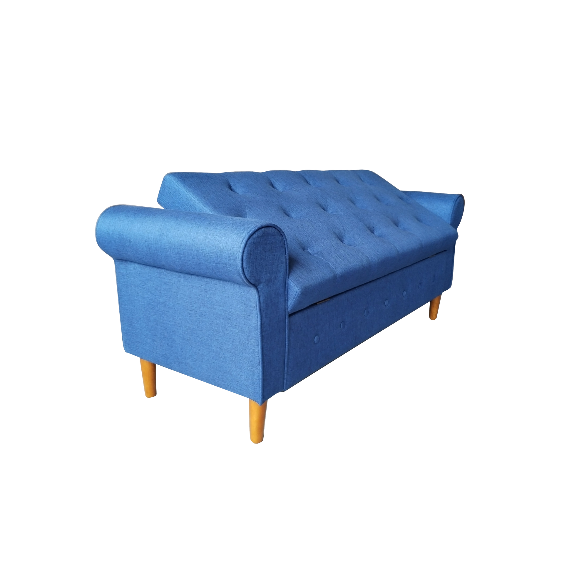 62" Bedroom Tufted Button Storage Bench, Modern Fabric Upholstered Ottoman, Window Bench, Rolled Arm Design For Bedroom, Living Room, Foyer Blue Blue Light Brown Primary Living Space American Design,Luxury Eucalyptus Foam Fabric