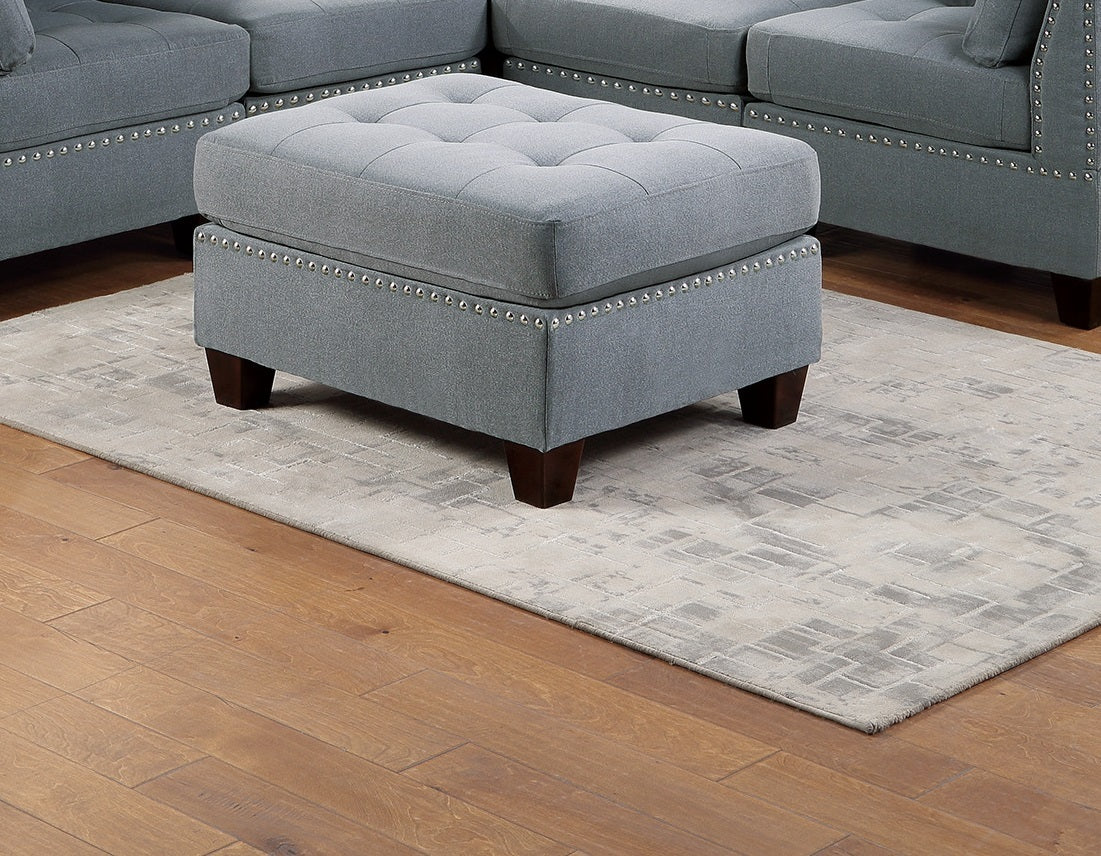 Living Room Furniture Tufted Ottoman Grey Linen Like Fabric 1Pc Ottoman Cushion Nail Heads Wooden Legs Grey Linen Primary Living Space Grey Contemporary,Modern Tufted Fabric