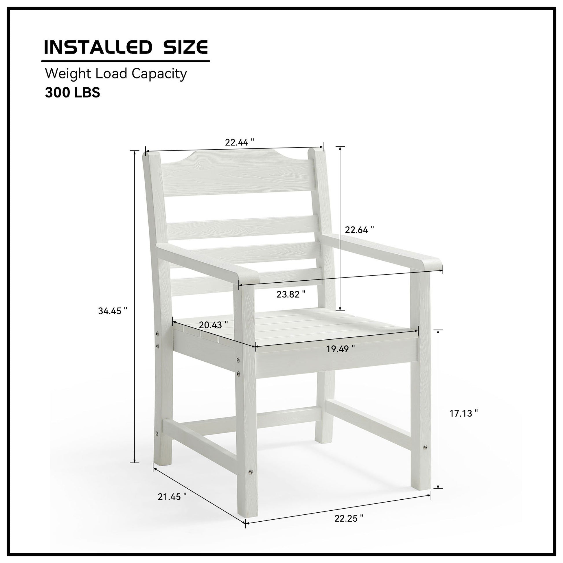 Patio Dining Chair With Armset Set Of 2, Pure White With Imitation Wood Grain Wexture,Hips Material White Hdpe