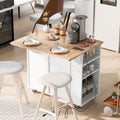Kitchen Island With Power Outlet,Kitchen Storage Island With Drop Leaf And Rubber Wood,Open Storage And Wine Rack,5 Wheels,With Adjustable Storage For Home, Kitchen, And Dining Room,White White Mdf