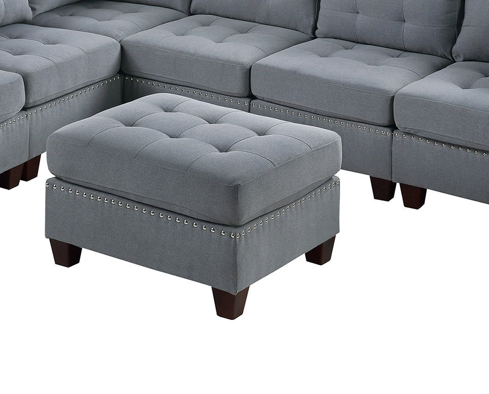 Living Room Furniture Tufted Ottoman Grey Linen Like Fabric 1Pc Ottoman Cushion Nail Heads Wooden Legs Grey Linen Primary Living Space Grey Contemporary,Modern Tufted Fabric