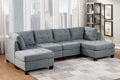 Living Room Furniture Tufted Ottoman Grey Linen Like Fabric 1Pc Ottoman Cushion Nail Heads Wooden Legs Grey Linen Primary Living Space Grey Contemporary,Modern Tufted Fabric