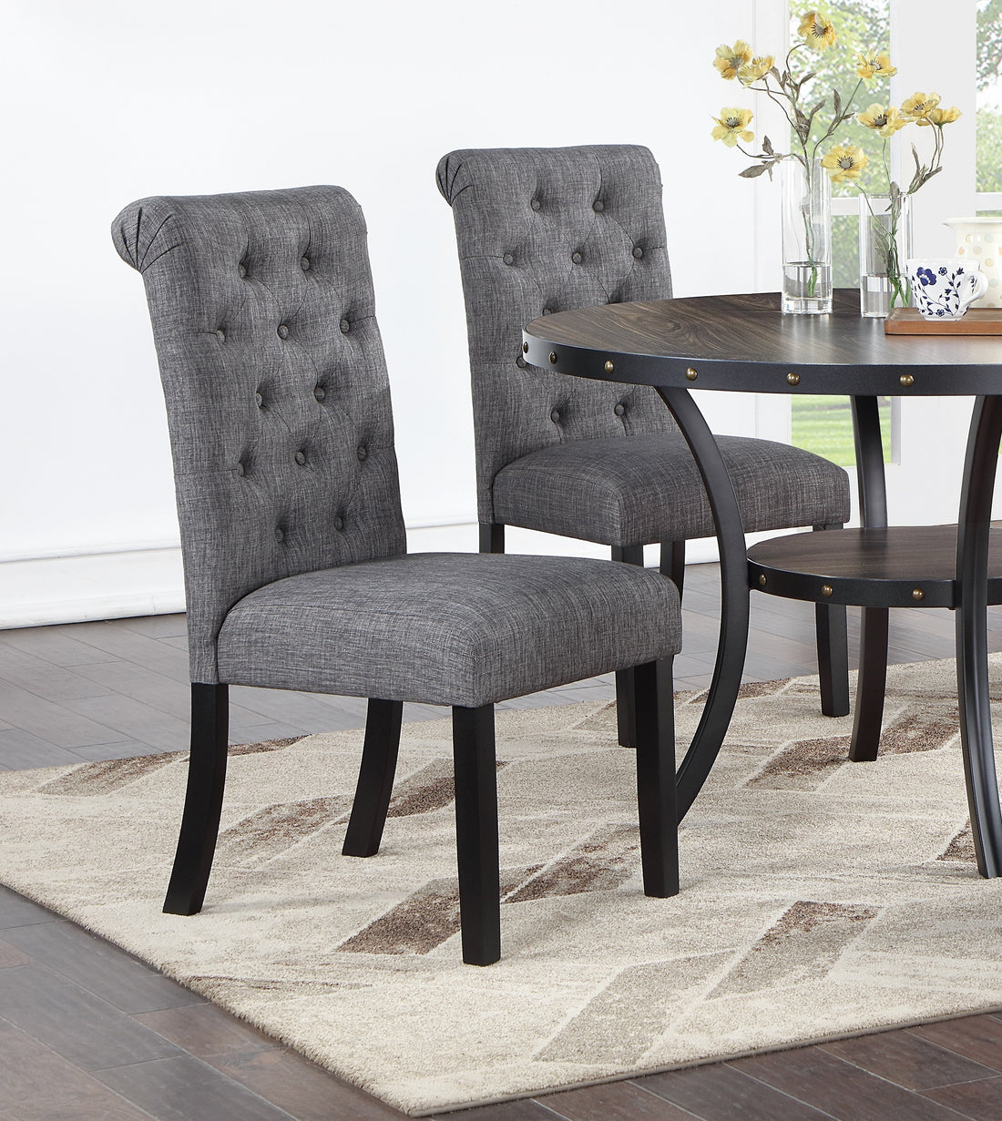 Charcoal Fabric Set Of 2 Dining Chairs Contemporary Plush Cushion Side Chairs Tufted Back Chair Kitchen Dining Room Charcoal Grey Dining Room Foam Contemporary,Modern,Transitional Dining Chairs Rubberwood Solid Wood