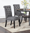 Modern Classic Dining Room Furniture Natural Wood Round Dining Table 4X Side Chairs Charcoal Fabric Tufted Roll Back Top Chair Storage Shelve 5Pc Dining Set Wood Dining Room Rubberwood Round Dining Table With Chair Upholstered Chair Wood Charcoal Grey