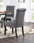 Modern Classic Dining Room Furniture Natural Wood Round Dining Table 4X Side Chairs Charcoal Fabric Tufted Roll Back Top Chair Storage Shelve 5Pc Dining Set Wood Dining Room Rubberwood Round Dining Table With Chair Upholstered Chair Wood Charcoal Grey