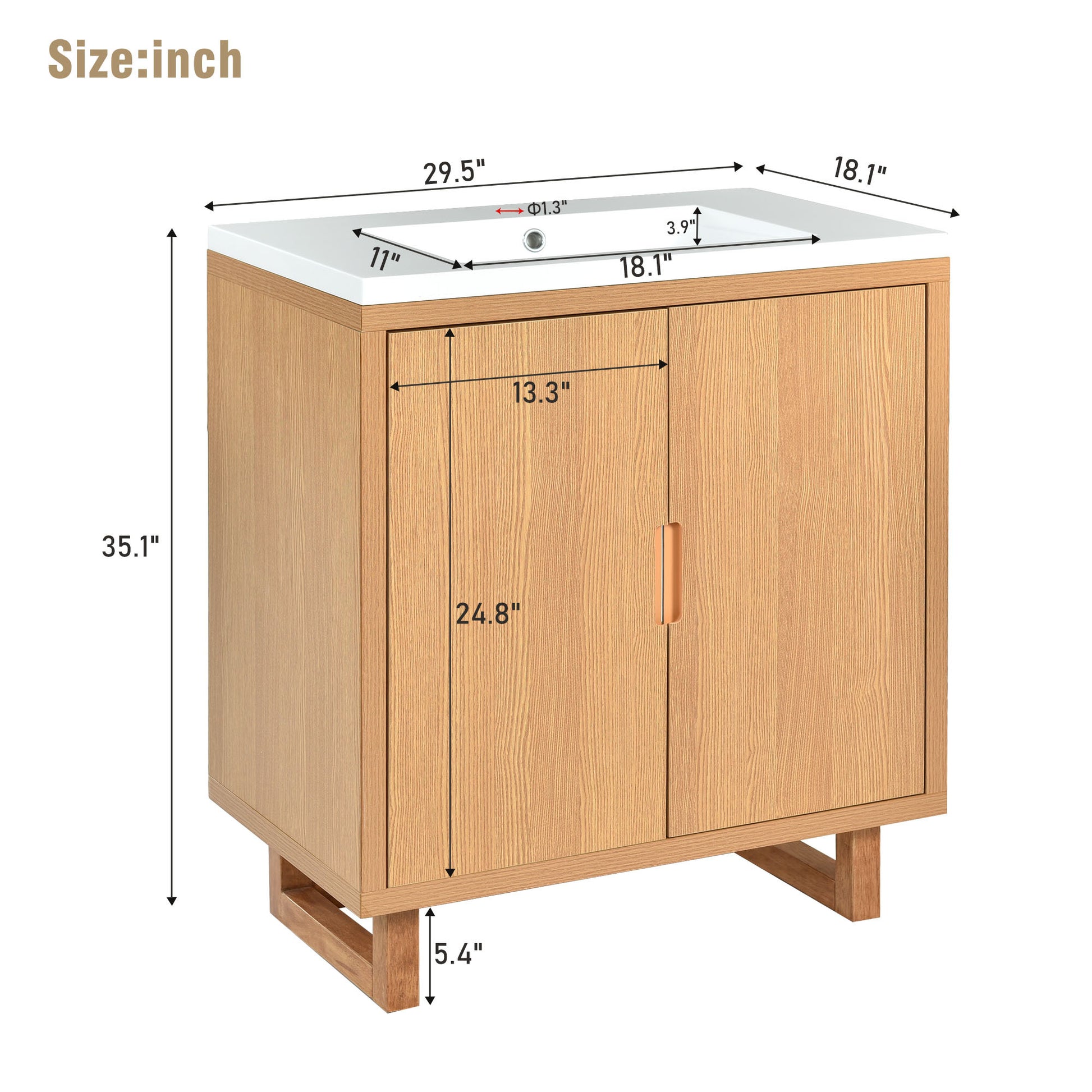 30" Bathroom Vanity Set With Sink, Combo Cabinet, Bathroom Storage Cabinet, Solid Wood Frame Burly Wood Solid Wood Mdf