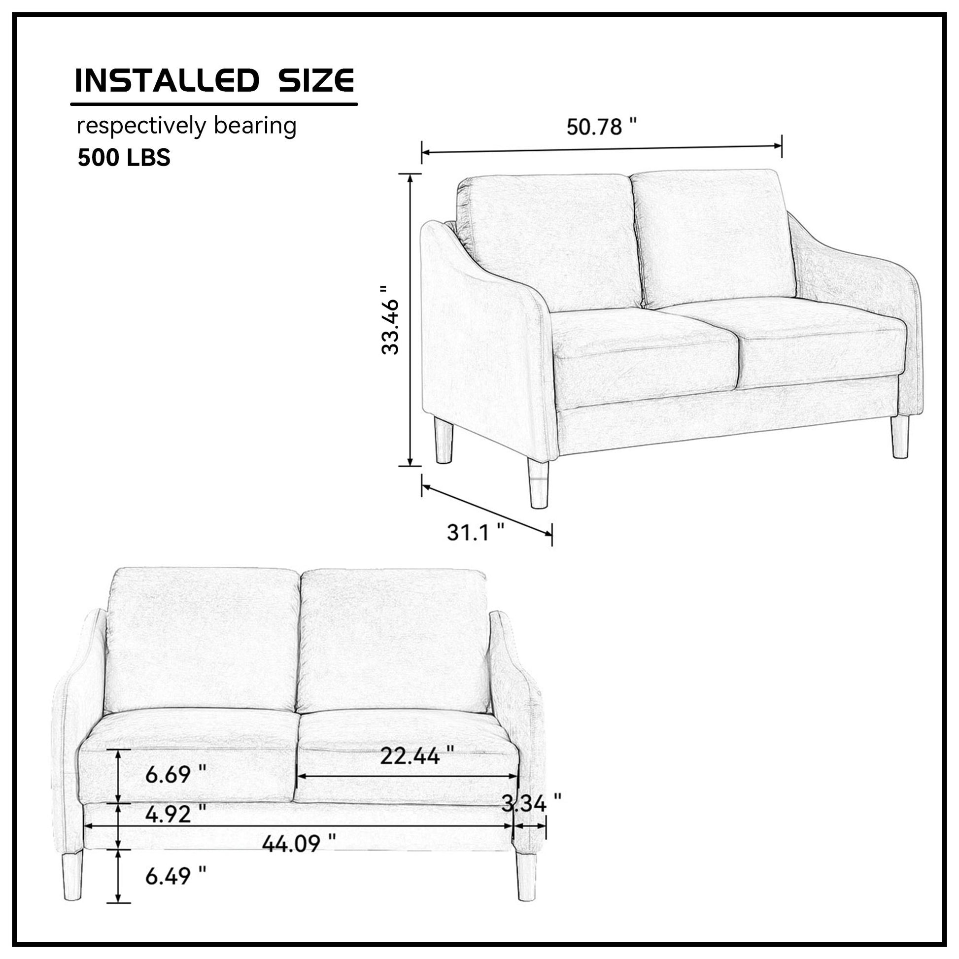 51.5" Loveseat Sofa Small Couch For Small Space For Living Room,Bedroom, Grey Grey Velvet