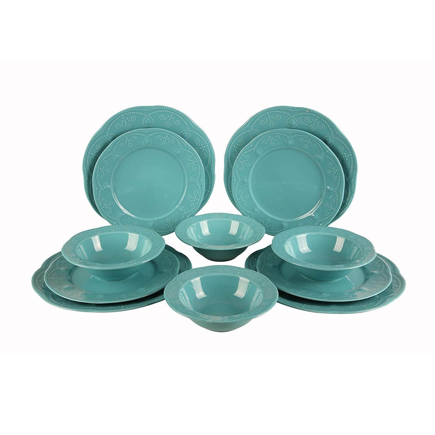 Fulya 12 Pieces Dinnerware Set Turquoise Porcelain