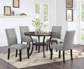 Modern Classic Dining Room Furniture Natural Wooden Round Dining Table 4X Side Chairs Gray Fabric Nail Heads Trim And Storage Shelve 5Pc Dining Set Wood Dining Room Rubberwood Round Dining Table With Chair Upholstered Chair Wood Gray Solid Back Seats 4