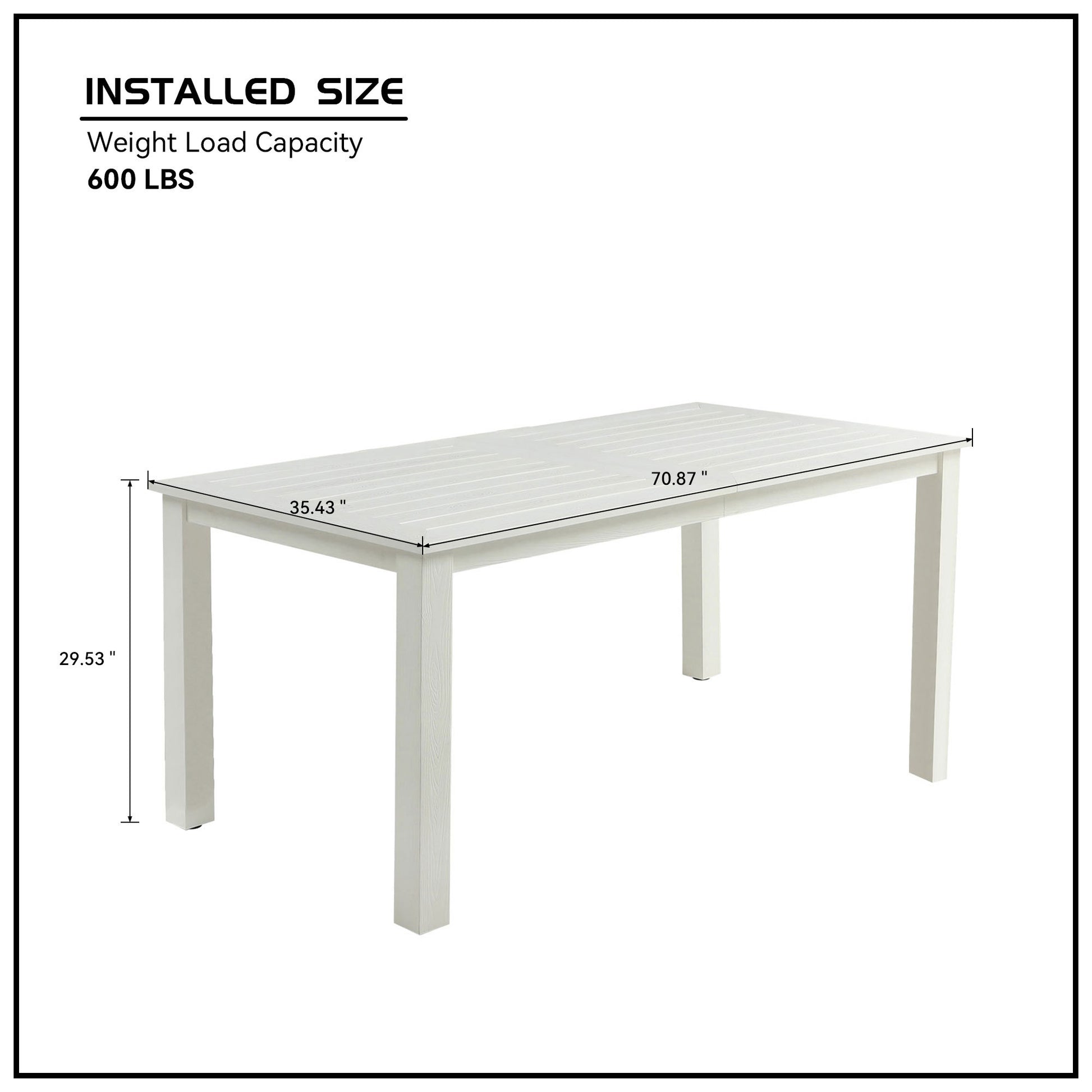 Hips Outdoor Dining Table,70.86" Rectangular All Weather Dining Table For 4 6 Persons, Dining Table For Outdoors And Indoors White White Hdpe