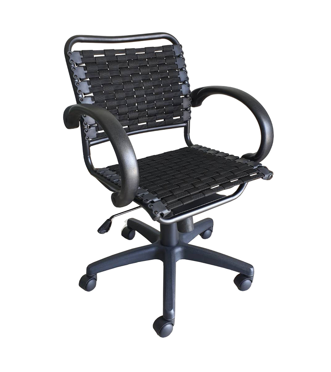 Bungee Arm Office Chair With Black Coating Caster Nylon Solid Black Office Powder Coated Wipe Clean Square Contemporary,Modern Office Chairs Slat Back Adjustable Height Abs Steel Q235