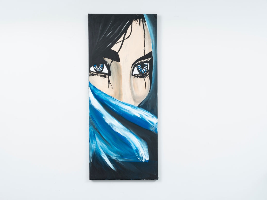 Wandela Wall Canvas Paintings 47'' X 19'' Portrait Unframed Blue Oversized 41In Hand Painted Art Canvas